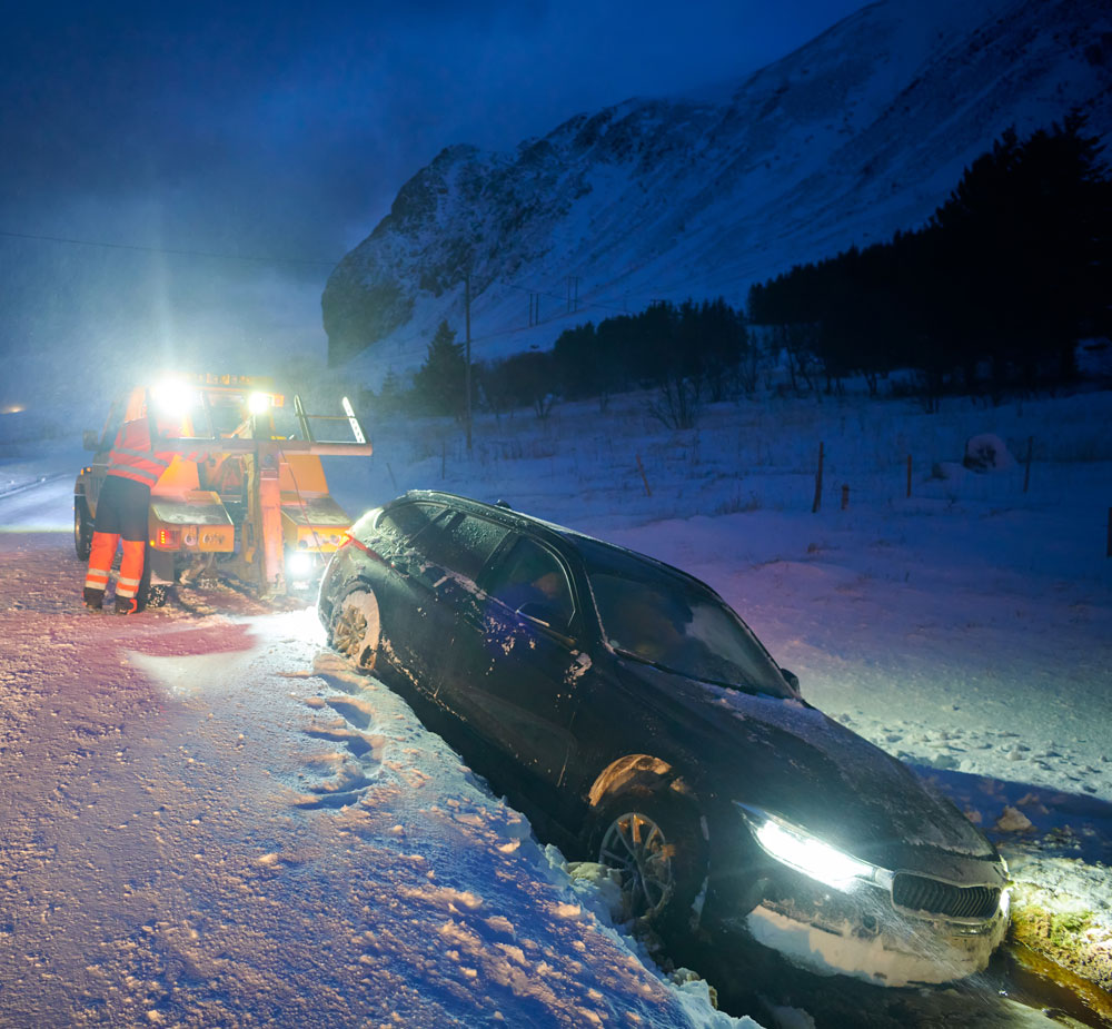 towing car in ditch